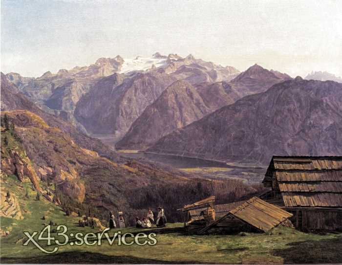 Ferdinand Waldmueller - Ansicht des Dachsteins mit dem Hallstaettersee von der Huetteneckalpe bei Ischl